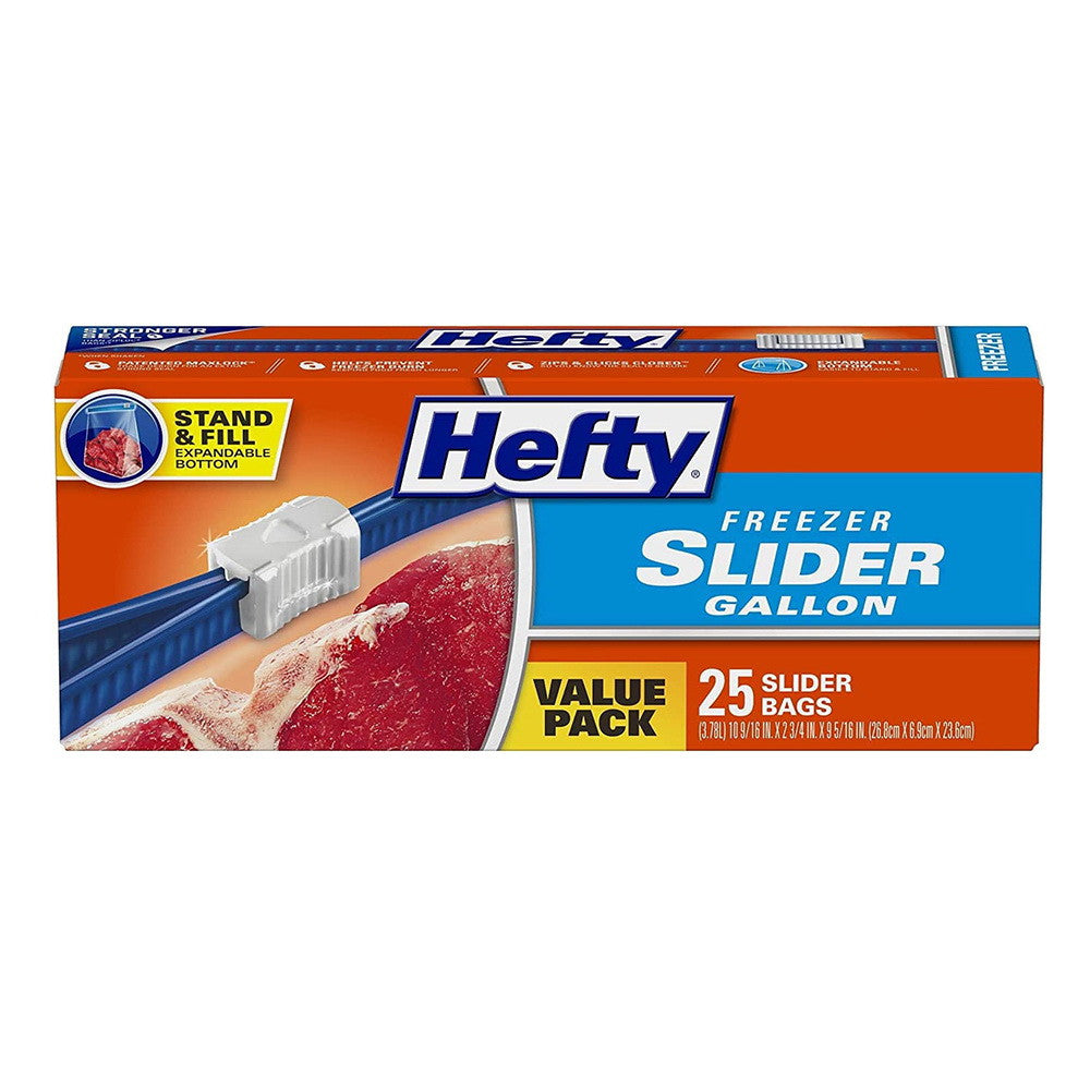Hefty Freezer Gallon Storage Slider Bags, 25 Ea